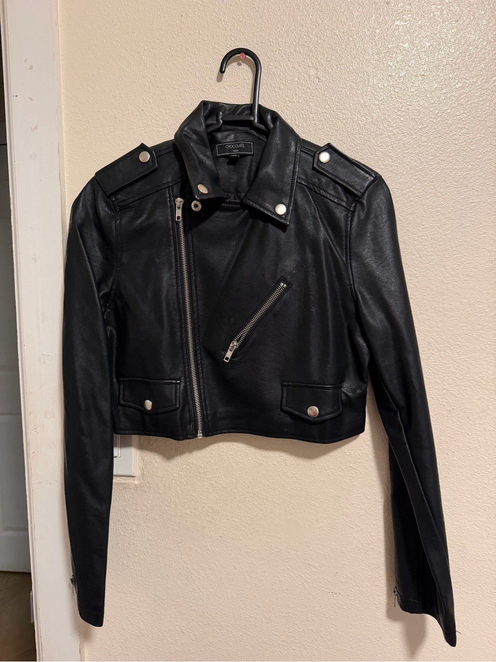 Marshalls Black Faux Leather Cropped Moto Jacket